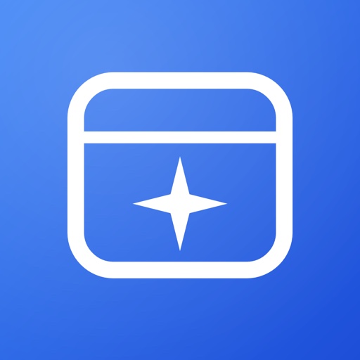 Vaultly app icon — a white card with a four-point sparkle on blue
